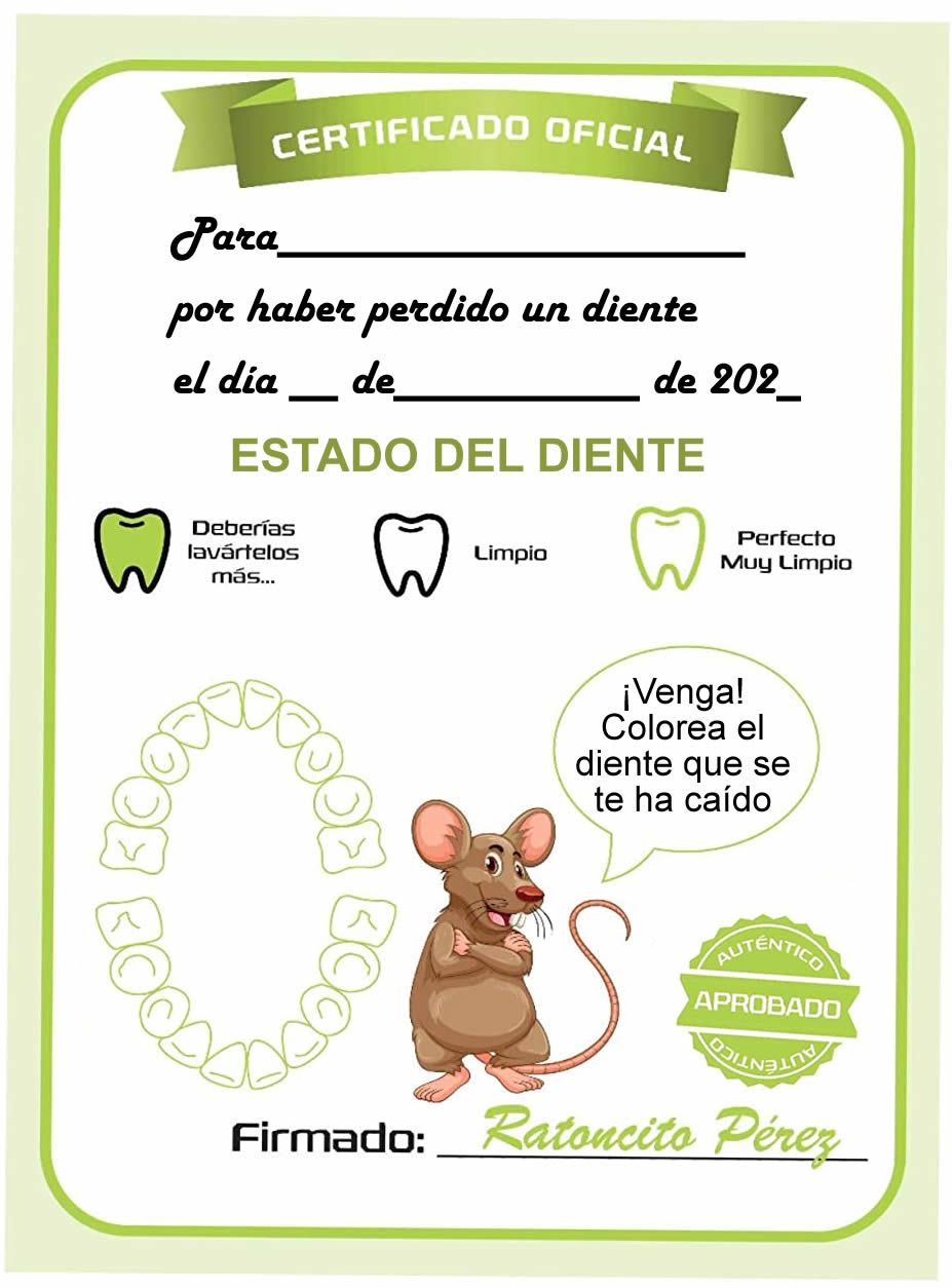 Sustancialmente escarabajo Contribuyente Carta del ratoncito Pérez con certificado de diente limpio
